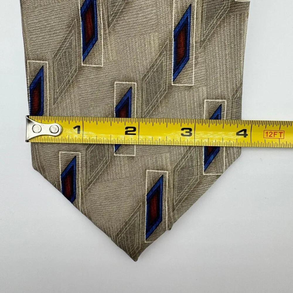 JOS A  BANK Men's Tie Corporate Coll Beige Blue Burgundy Geometric Pattern Silk